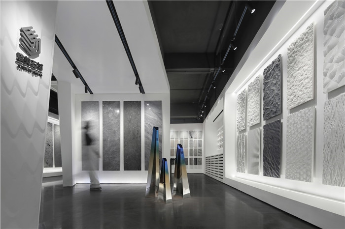 黑白灰構(gòu)造極簡藝術(shù)風(fēng)駿美石材展廳展示區(qū)裝修設(shè)計方案