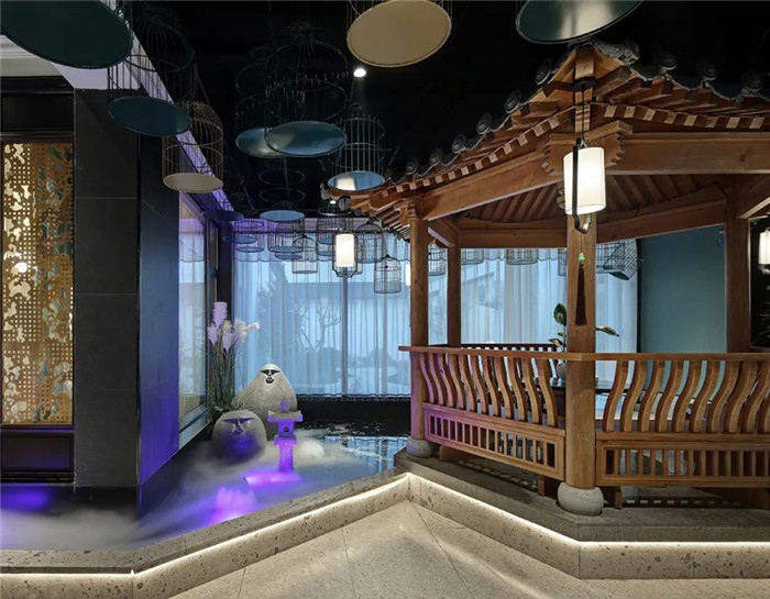 新中式現(xiàn)代混搭風連鎖川菜餐廳水景裝修設計案例